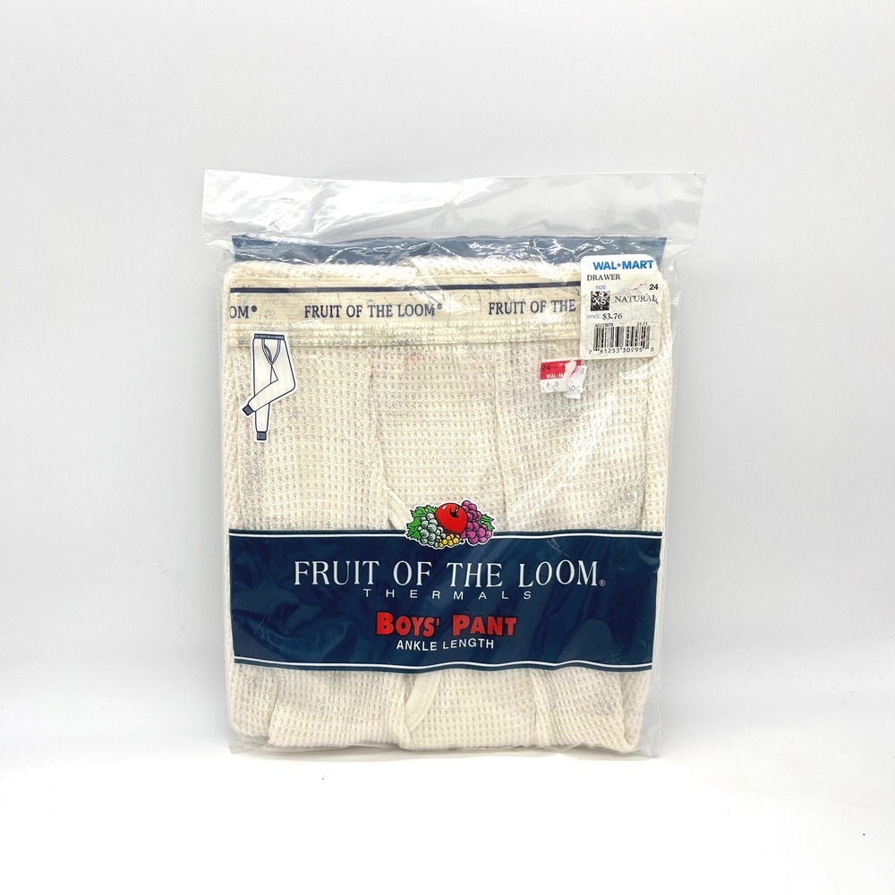 1999 Fruit of the Loom Thermals Boys Pant XS Natural Waffle‎ Knit Long Johns